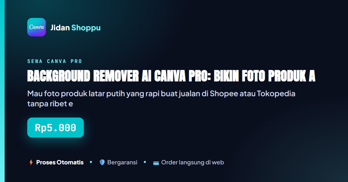 Kartu ringkas Background Remover AI Canva Pro: Bikin Foto Produk Auto Bersih buat Jualan di Shopee/Tokopedia — Jidan Shoppu