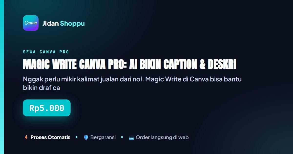 Kartu ringkas Magic Write Canva Pro: AI Bikin Caption & Deskripsi Produk Otomatis — Jidan Shoppu