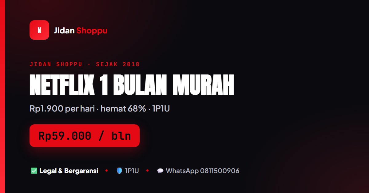 Kartu ringkas Netflix 1 Bulan Cuma Rp59.000 di Jidan Shoppu